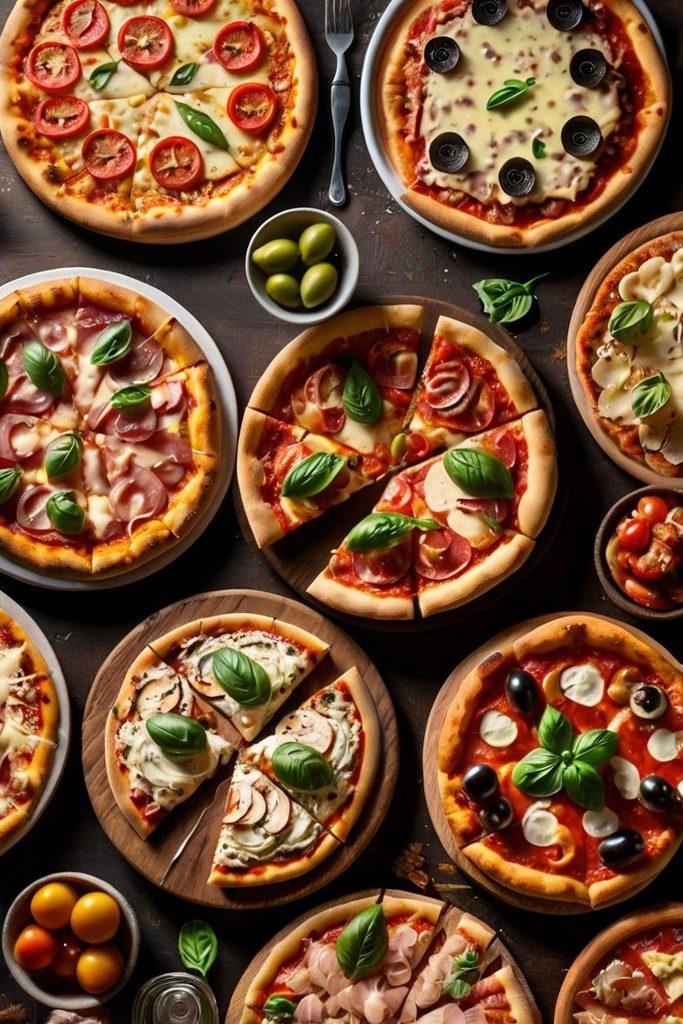 Diferentes combinaciones de pizzas vegetarianas
